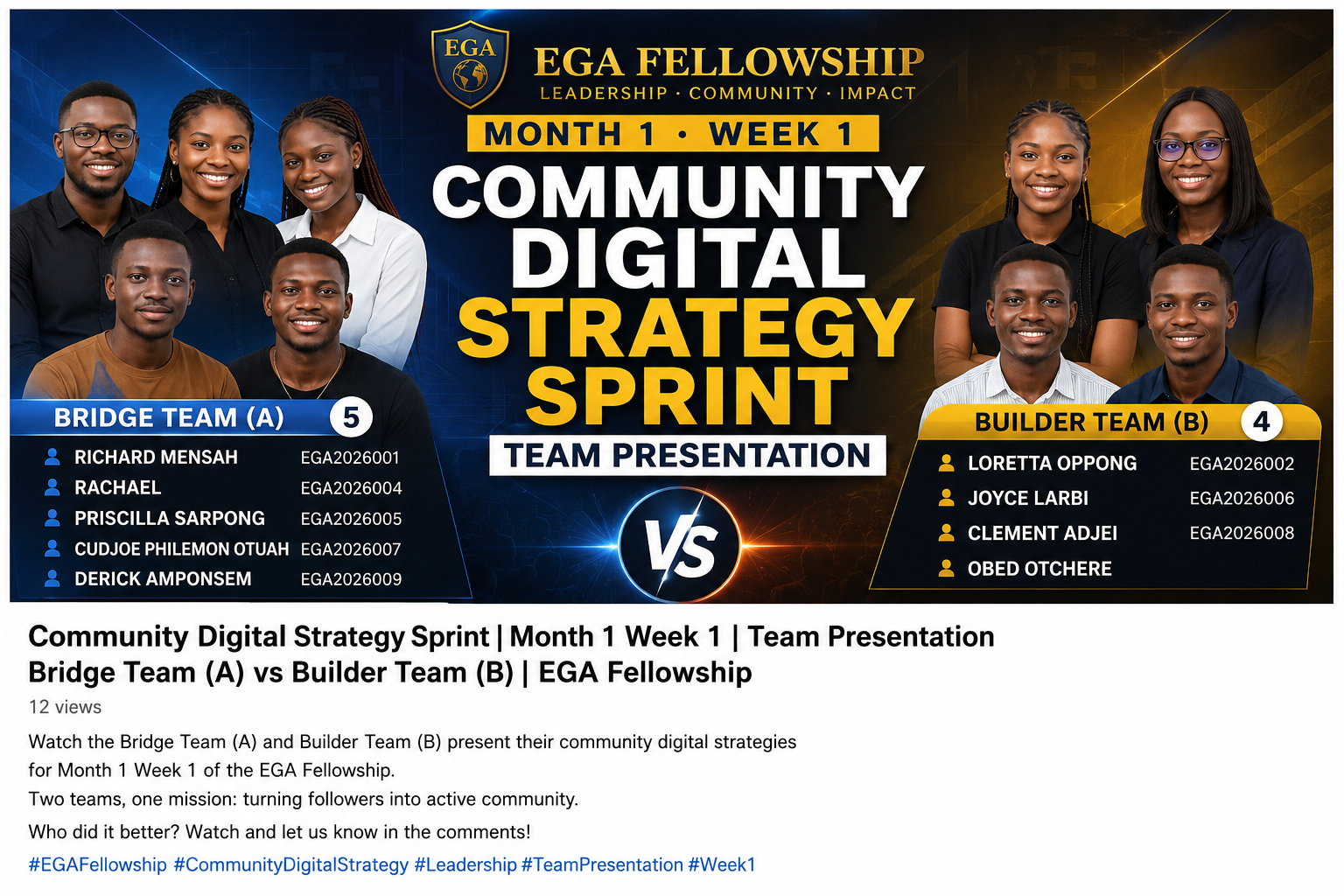 Community Digital Strategy Sprint ā EGA Fellowship Team Presentation, EGA weekly session flyer